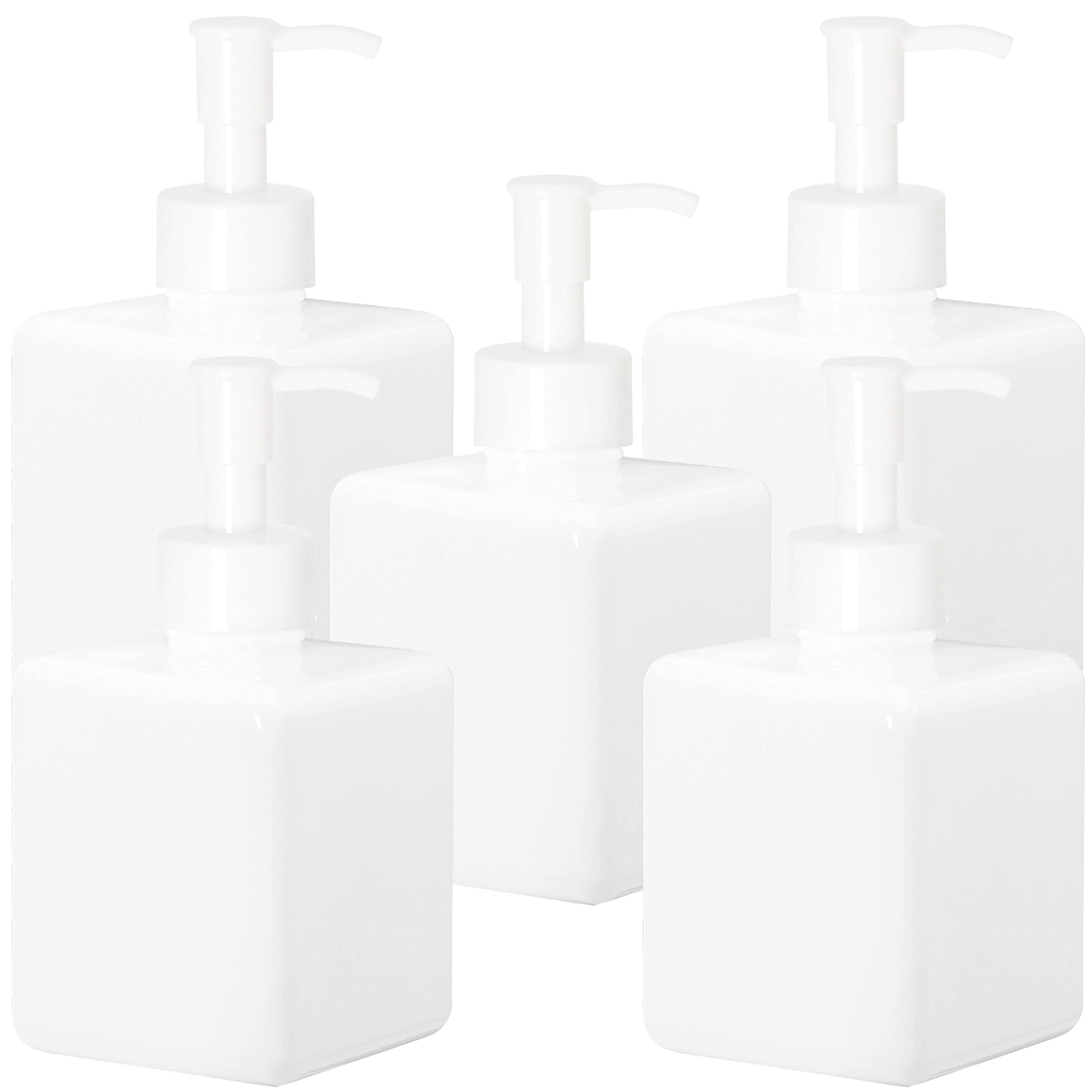 Youngever 5 Pack 350ML Plastic Pump Bottles, White Refillable Plastic Pump Bottles with Travel Lock (Square) — image 1