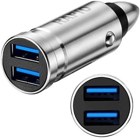 One Year Warranty Rapio Stainless Steel Dual USB 3.0 Bullet Car Quick Charger for IPhone 7/ IPhone 6/ Samsung Galaxy S8/ S7/ LG v20 and More (Bullet Dual Charger)