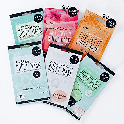 Oh K! Kbeauty Essentials Facial Sheet Masks, 6 Pack Value Set K