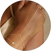 Risamil 14K Gold Plated Hand Chain Bracelets for Women Trendy, Dainty 2PCS Ring Bracelet Hand Chain Finger Bracelets Layered Stackable Link Bracelets for Women Jewelry Gifts for Women