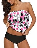 Chenghe Women Blouson Tankini Top High Waist Moderate Bottom Two Piece Swimsuit Rosy US 12-14 / L