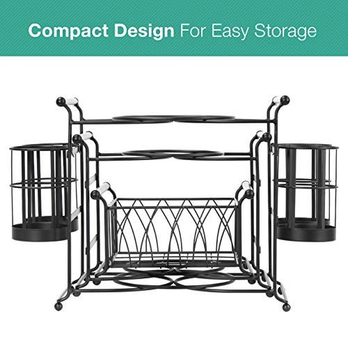 Sorbus® Buffet Caddy — 7-Piece Stackable Set Includes Plate, Napkin, and Silverware Holder, 3-Tier Detachable Tabletop Organizer — Ideal for Kitchen, Dining, Entertaining, Parties,Thanksgiving (Black)