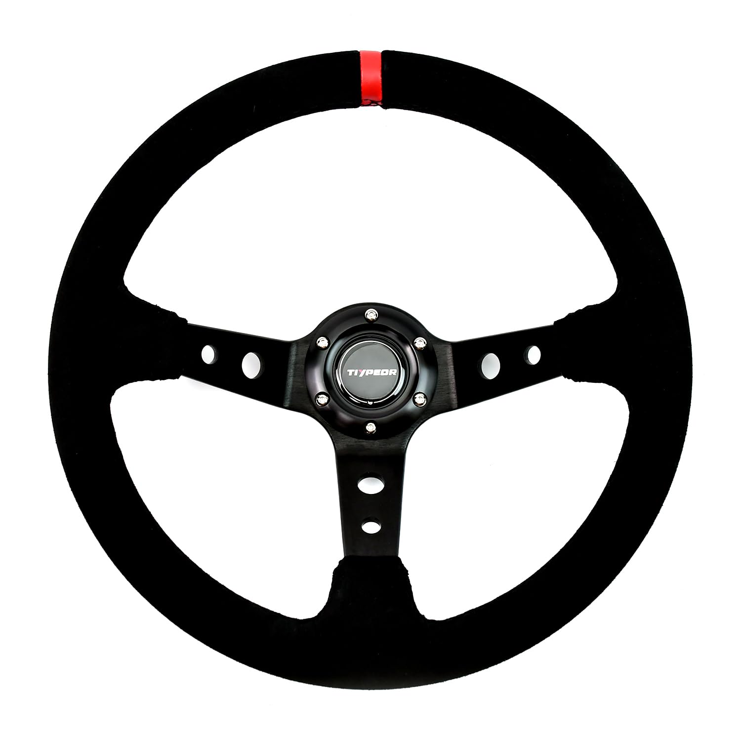 Photo 1 of TIYPEOR Universal Racing Steering Wheel Suede Deep Dish 13.78”/350mm 6 Bolts with Horn Button Include Cable, Wrench