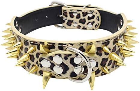 Avenpets Cool Gold Sharp Spikes Studded Pet Dog Collars for Small Medium Large Dogs Boxer Bulldog Pitbull,Gold Leopard,XS:(Neck 15-18")