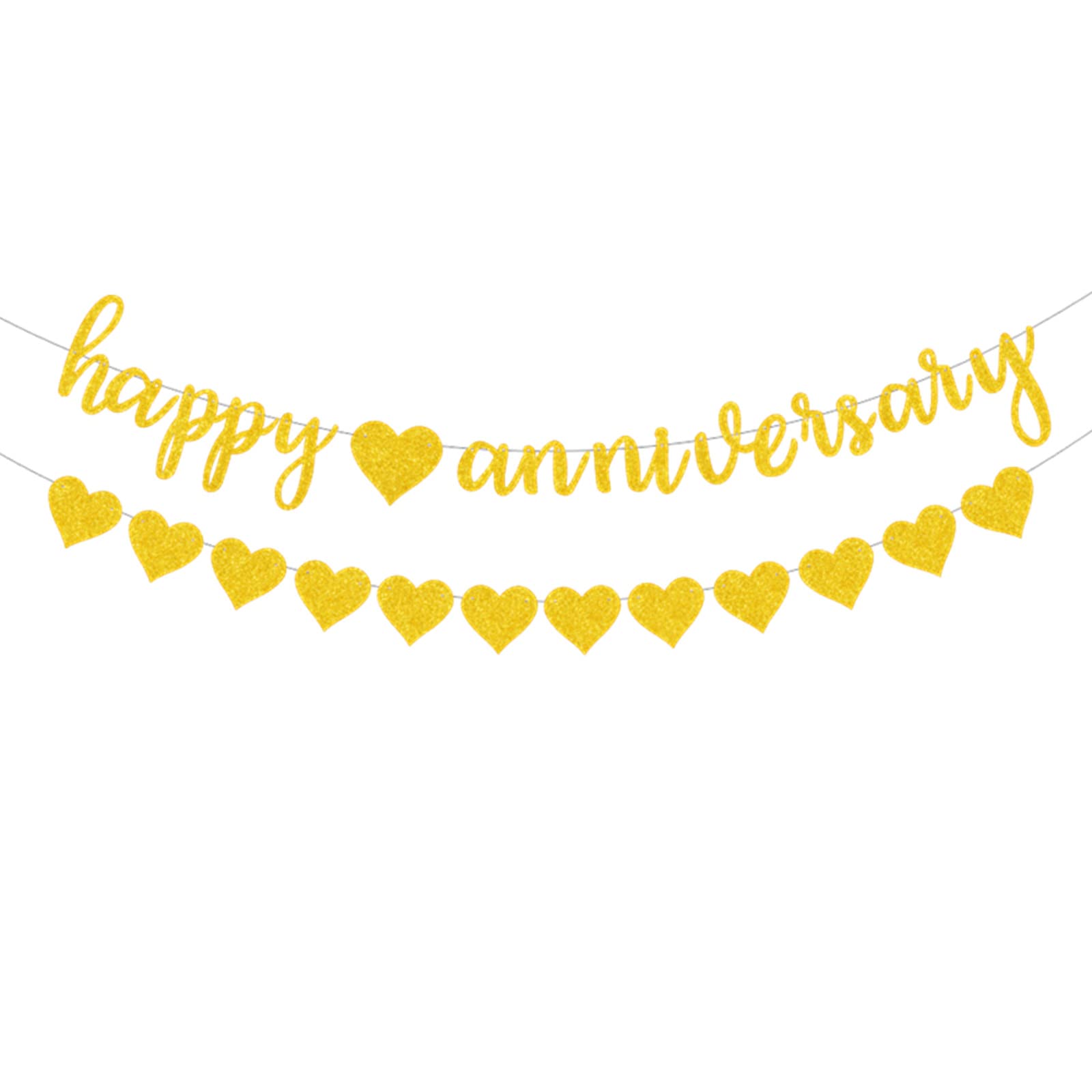 bng-bng Happy Anniversary Banner Gold Anniversary Bunting Hanging Sign with Hearts Garland for Anniversary Birthday and Wedding Love Party Ceremony Decoration Party Supplies