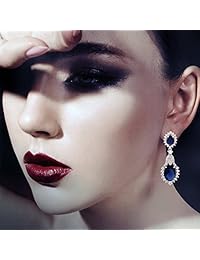 GULICX diseño clásico largo Lujo Circonita Cúbica Ovalada de Piedra Plata Tono Azul Zafiro Color Drop arete