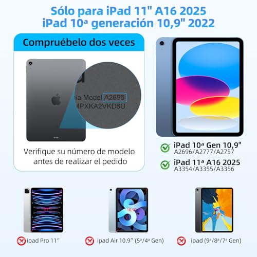 Bettdow Keyboard for iPad 10 Generation 10.9" 2022/11 Generation A16 11" 2025, Spanish Ñ Magnetic Design Floating Keyboard with Trackpad and Backlit, Black