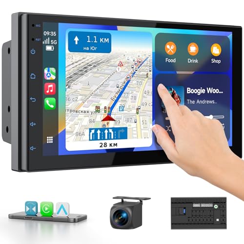 Haudio Car Radio 2 DIN 7 Inch with Wireless CarPlay and Android Auto, IPS Display, Rear Camera, Mirror Link, Voice Control, SWC/FM/RDS/Am, 25 UI Interfaces, 2+32G for All Cars
