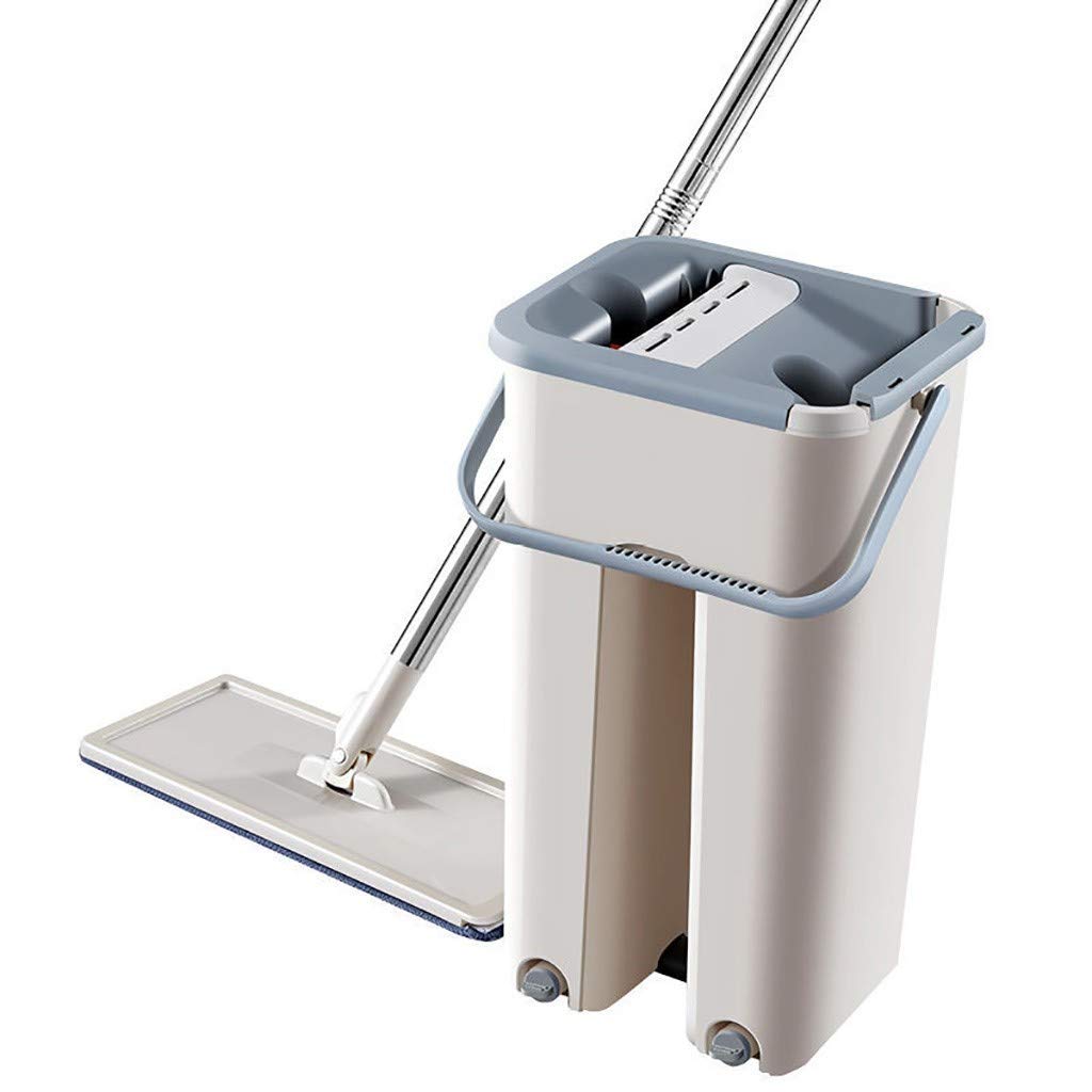 Boliaman High Quality Household Tools Mop and Bucket - Self Cleaning Flat Mop with Bucket Wringer and Reusable Microfiber Mop Pad for Wet and Dry Mopping on All Surfaces