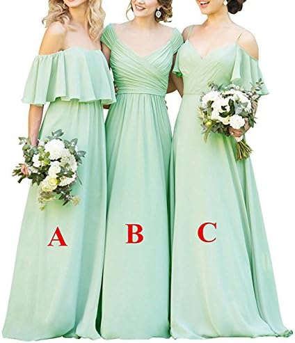 Yilisclothing Women's Ruffles Chiffon Floor Length Bridesmaid Dresses Elegant Off The Shoulder Wedding Evening Gowns Mint-a US12
