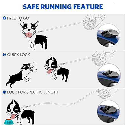 Peteast Retractable Dog Leash Small Breed, Patented Dog Leash for Small Dog, Leash Up to 26lbs, 10ft, Portable Design with One Button Brake/ Lock, Comfortable Hand Grip,Blue