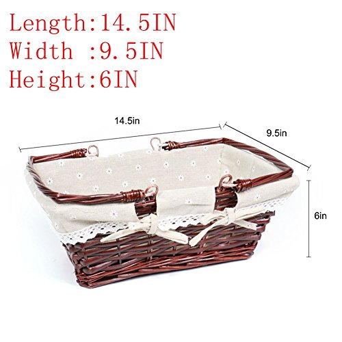 MEIEM Wicker Basket Gift Baskets Empty Rectangular Willow Woven Picnic Basket Easter Candy Basket Large Storage Basket Wine Basket with Handle Egg Gathering Wedding Basket (Brown)