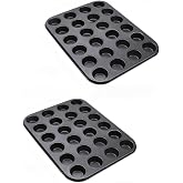 48-Cup Mini Muffin Pan, Carbon Steel Nonstick | Set of 2, Oven Safe, Easy Release &amp; Clean, BPA Free, for Baking, Black