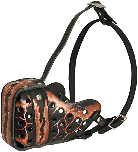 Handpainted "Magma" Style Leather Dog Muzzle for Training and Walking - Fits Malinois, GSD Female, Pit Bull