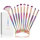 Apr.Fairy 10pcs Mermaid Makeup Eye Brushes Set with Box 3D Fish Scale Premium Plastic Handle Brush Kits Eyeshadow Eyeliner Blending Foundation Blush Lip Cosmetic Make Up Tools - Multi-color Gradient