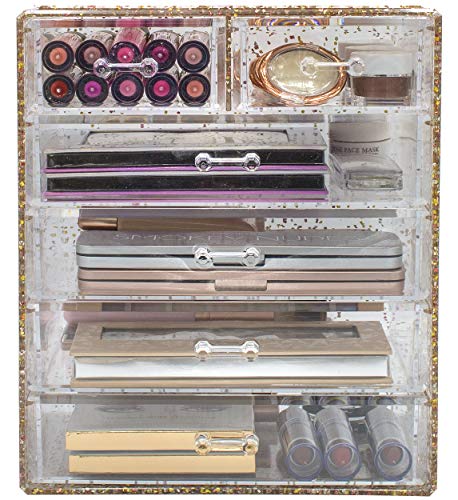 image for Sorbus Glitter Cosmetic Makeup and Jewelry Storage Case Rose Gold Disp