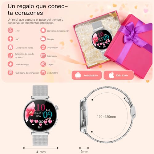 AI-GPT Reloj Inteligente Mujer con ECG Presión Arterial Función Femenina | 1.32"AMOLED Pantalla Reloj Salud,24H Pulsómetro HRV Sueño SpO2 Composición Corporal BMI Fatiga Emociones SOS 30s Mini Chequeo