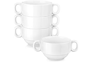 LOVECASA 20 OZ French Onion Soup Bowls, Porcelain Soup Crocks with Double Handles,Oven Safe Soup Bowls for Stew Chili,Cheese 