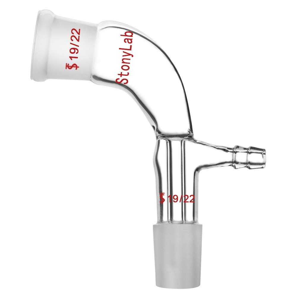 StonyLab Glass Vacuum Take Off Adapter, 105° Bent, Short Stem with 19/22 Joints