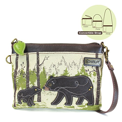 Chala Safari Animal Canvas Crossbody Cell Phone Purse with Adjustable Strap (Bear )