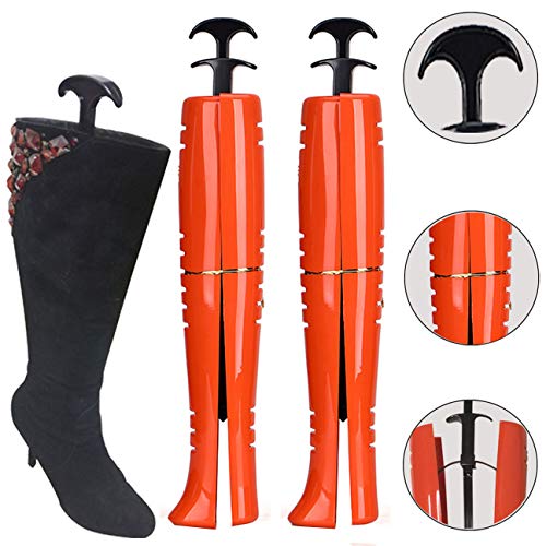 Coralpearl Boot Tree Shaft Shaper Stand Holder Adjustable Support Form Straight Up Keeper Insert Top Calf Stretcher Organizer Hanger for Women Men Kids Cowboy Knee High Tall Shoes (XL 18.5" Orange)