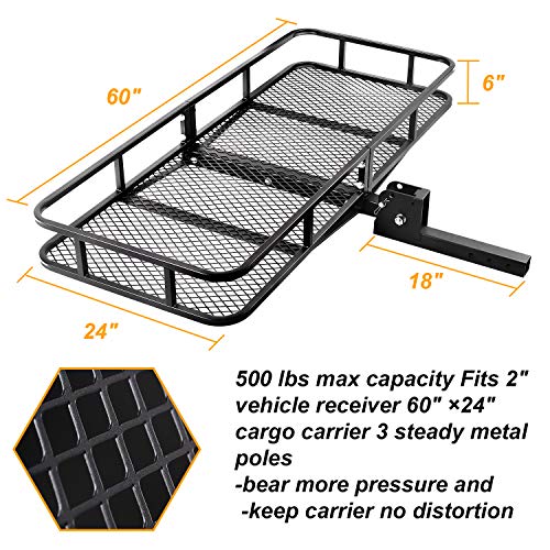 CAR DRESS Hitch Cargo Carrier 47.5"(L) x 60"(W) x 9"(H) Luggage Rack 500 lbs Capacity Fits 2" Receiver with Hitch Tightener Black
