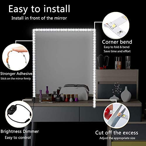 HOMELYLIFE Daylight White LED Strip Lights Kit, 6500K Super Brightness Dimmable 300 SMD2835 LEDs, 16.4FT Non-Waterproof 12v LED Light Strip, LED Ribbon for Room, Vanity Mirror, DIY Decoration - Thumbnail 6