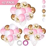 62Pcs Pink Gold Confetti Latex Balloons Kit - 12 Inch Pink White Gold Helium Balloons Party Supplies for Confession Proposal Wedding Girl Birthday Baby Shower Party Decoration