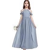 GELOMARI Girls A-Line Maxi Dress Junior Bridesmaid Flower Girl Dresses Girl Off-Shoulder Chiffon Dress for Wedding Pageant