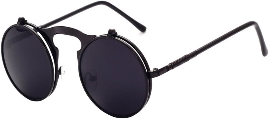 KINDOYO Flip up Round Sunglasses - Metal Steampunk Retro Circle Eyewear for Men & Women