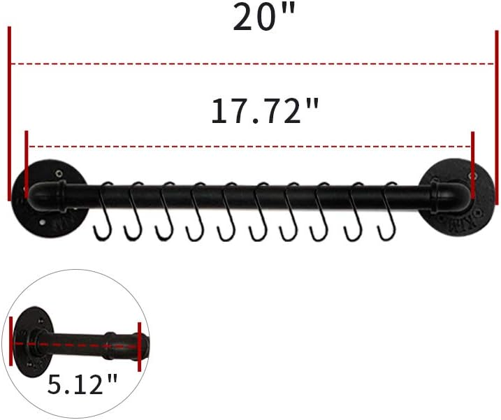 Industrial Pipe Pan Pot Rack Wall Mounted, Iron Coffee Cups Hanger Bathroom Towel Bar Black Kitchen Utensil Cookware Holder Storage Organizer With 10 Detachable S Hooks: Home Improvement