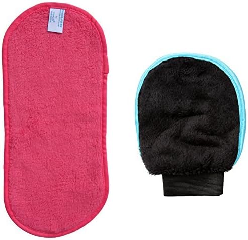 PINK CHEM FREE Makeup Remover Set - Facial Cleansing Cloth &amp; Exfoliation Glove - Chemical Free - Natural Makeup Remover-Works with Warm Water - Waterproof Mascara Remover - Perfect for Sensitive Skin