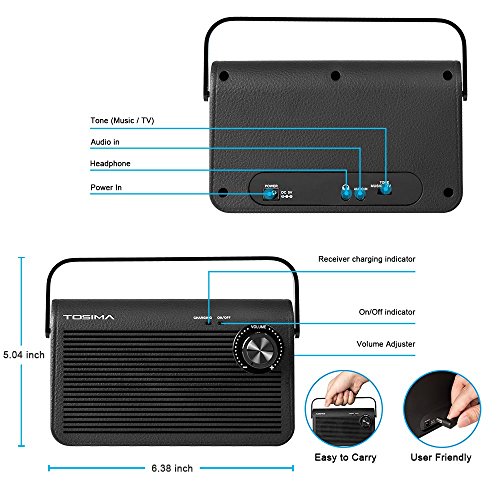 Tosima Wireless TV Speakers for Hearing Impaired, Senior Hearing Assistance Speaker for TV, Sound Amplifier Soundbox for Hard of Hearing and Elderly (TV Need 3.5mm Jack or Audio Out Plug) - Thumbnail 2