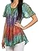 Sakkas 14783 - Dina Relaxed Fit Sequin Tie Dye Embroidery Cap Sleeves Blouse/Top - Turquoise - OS