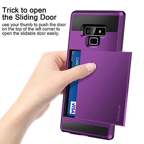 Vofolen Galaxy Note 9 Case Sliding Cover Note 9 Wallet Case Credit Card Holder ID Slot Heavy Duty Protection Dual Layer Protective Hard Shell Hybrid Bumper Armor for Samsung Galaxy Note 9 (Purple)