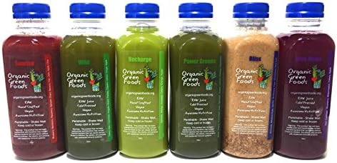 Organic Green Foods 6 Pack Mix and Match Hand Crafted Raw Pressed Juices and Smoothie Blends