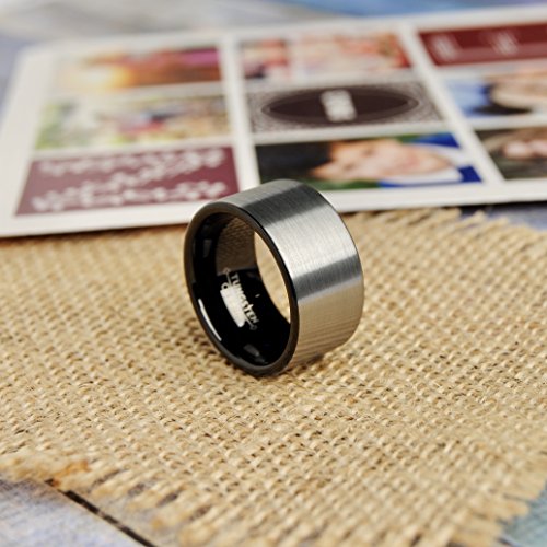 Metal Masters Co. Men's Black Tungsten Carbide Pipe-Cut Wedding Band Engagement Ring Brushed Comfort Fit 12mm 12