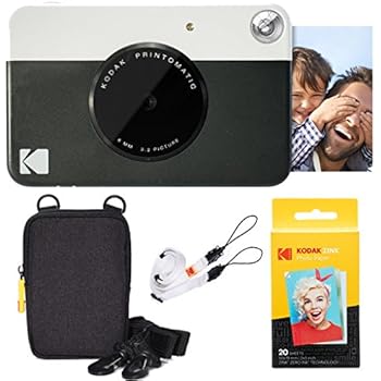 Kodak Printomatic Instant Camera (Black) Basic Bundle + Zink Paper (20 Sheets) + Deluxe Case + Comfortable Neck Strap