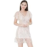 ROYAL SMEELA Sequin Dresses for Women Mini Cocktail Dress Ruffle Sleeve V Neck Glitter Party Dresses for Women Evening