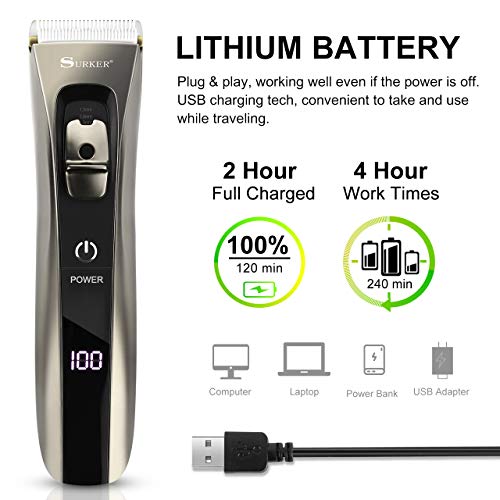 Aiemok Cortapelos Profesional, Ultra silenciosa Recortadora de Barba y Pelo, Recargable Máquina Cortar Pelo Cuchilla Titanio Cortapelos Hombre con 4 Ajustes de Longitud, Pantalla LCD, Traje Familiar