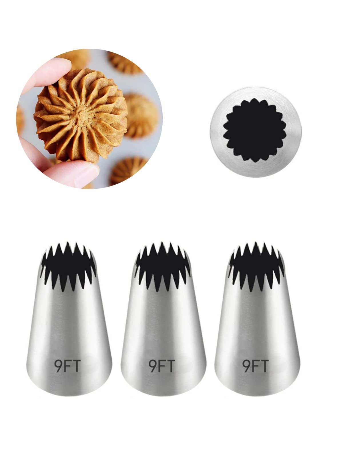 Aibakrs Churro Piping Nozzle,Piping Nozzles for Eclair,Extra Large Star Nozzle for Piping,Open Star Icing Nozzle Tip 9FT,3 Pcs