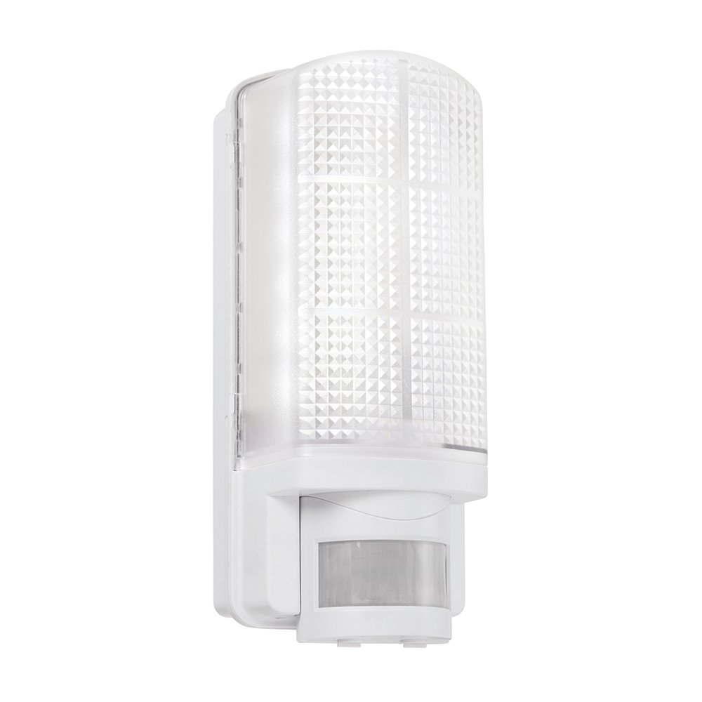 National Lighting Modern Outdoor Heavy Duty White Plastic IP44 Rated Movement Sensor Bulkhead Security LED Wall Light - Equipped with PIR Motion Detector
