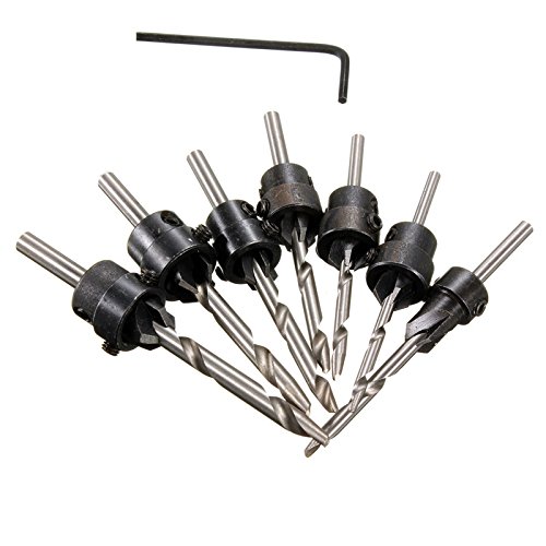 HOHXEN 7Pcs Woodworking Countersink Drill Bits Set, Tapered High-Speed Steel Drill Woodworking Chamfer with a Hex Key Perfect for Wood