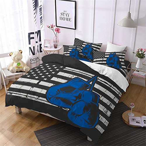 American Flag Duvet Cover Queen Size,Independence Day Home Decor,Quilt Cover Queen Blue Boxing Gloves Bedding Set 3 Pcs - Thumbnail 2
