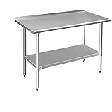 ROCKPOINT Stainless Steel Table for Prep & Work with Backsplash 48x24 Inches, NSF Metal Commercial Kitchen Table with Adjusta