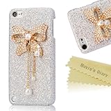 Mavis's Diary New 3d Handmade Luxury Crystal Bow Bling White Case Cover Hard for Ipod Touch 5 5th Generation with Soft Clean Cloth (Green)