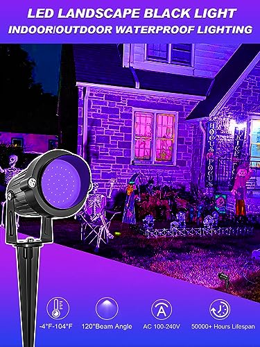 ZUCKEO 15W LED Blacklight Spotlight (4 Pack) - IP66 Waterproof Outdoor Black Light For Glow Parties, UV Paint, Yard Decor