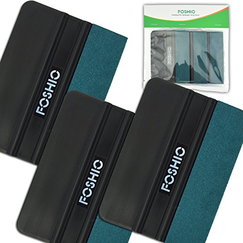 FOSHIO Black Card Squeegee With Green Micro-Fiber Felt Edge 4 Inch Car Vinyl Installing Handy Tool For Auto Vinyl Wrapping, Pack-3