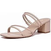 Athlefit Women's Strappy Block Chunky Heels Fashion Square Open Toe Slip On Heeled Sandals