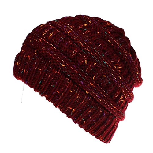 Men Women Baggy Warm Crochet Winter Wool Knit Ski Beanie Skull Slouchy Caps Hat (Wine) - Thumbnail 2